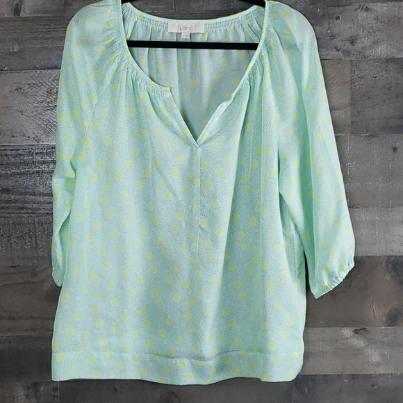 Loft sheer light mint green with yellow circles size L top - Picture 2 of 7